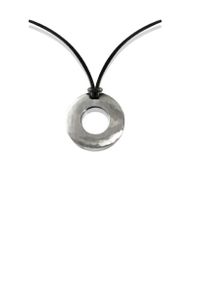 Forged round pendant with leather necklace
